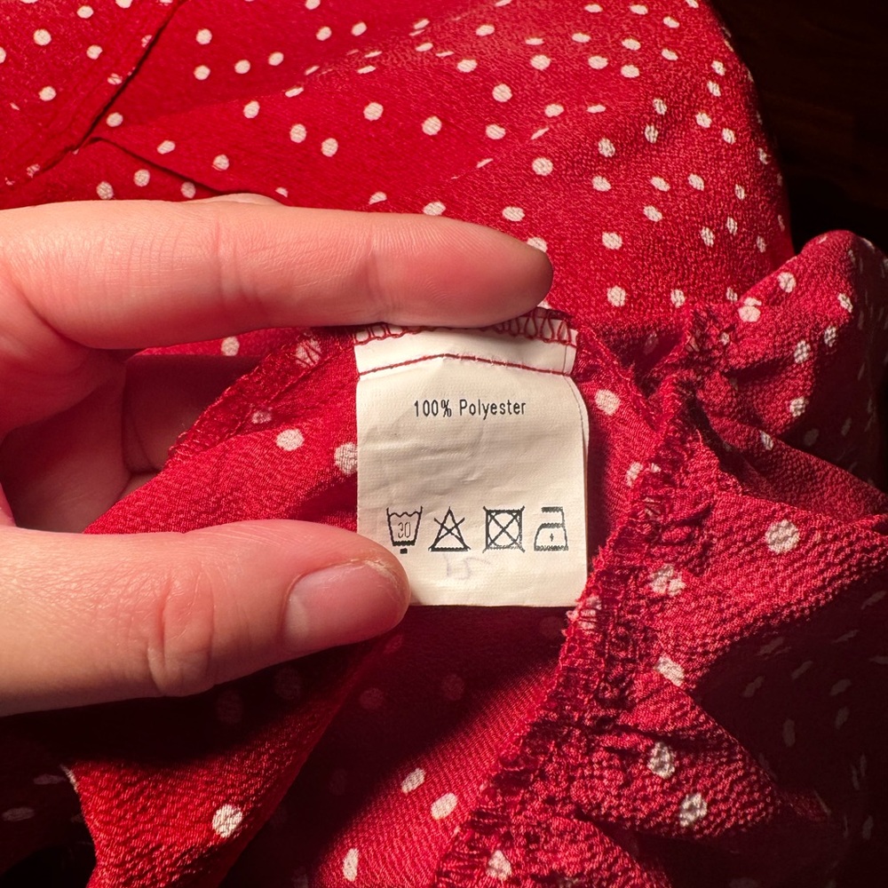 White Polka Dot Short Sleeve Red Ruffle Mini Wrap Dress - Picture 9 of 9